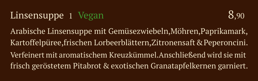 Qadmous Speisekarte – Vom Chefkoch