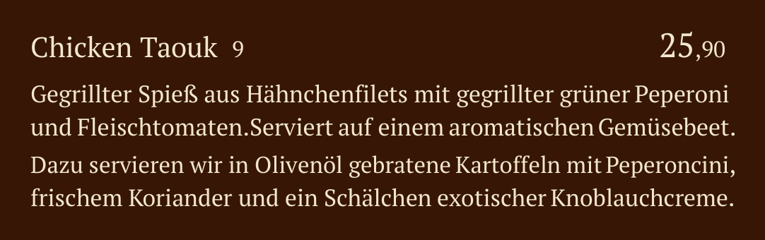 Qadmous Speisekarte – Chicken Filet vom Grill
