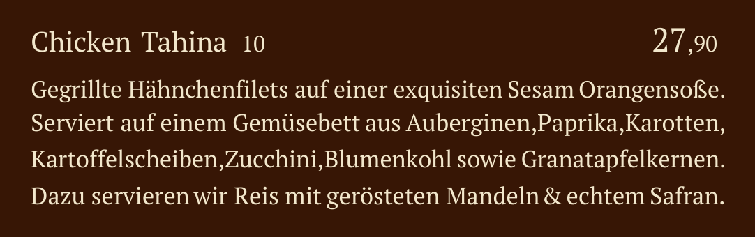 Qadmous Speisekarte – Chicken Filet vom Grill