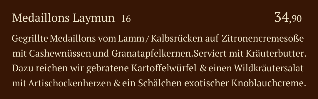 Qadmous Speisekarte – Kalb & Lamm vom Grill
