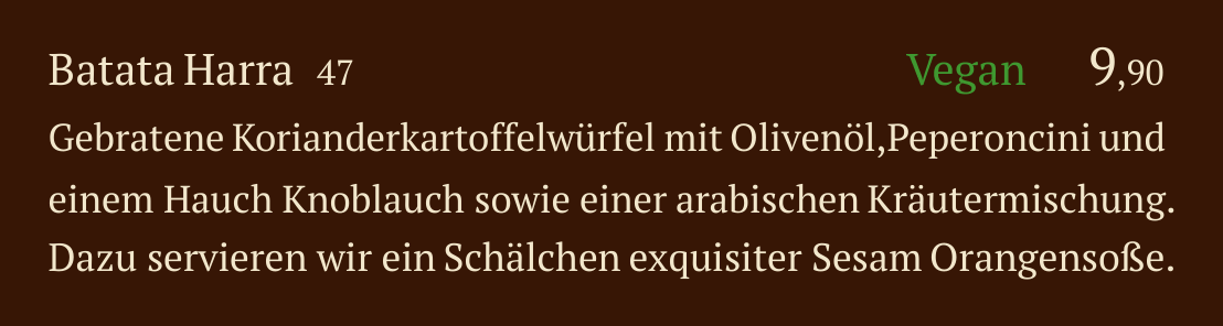 Qadmous Speisekarte – Warme Mezze