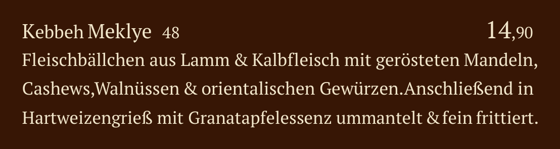Qadmous Speisekarte – Warme Mezze