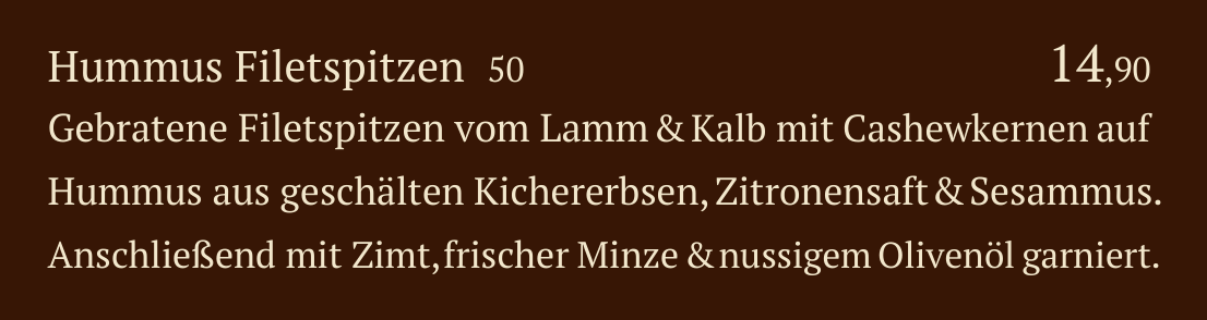 Qadmous Speisekarte – Warme Mezze