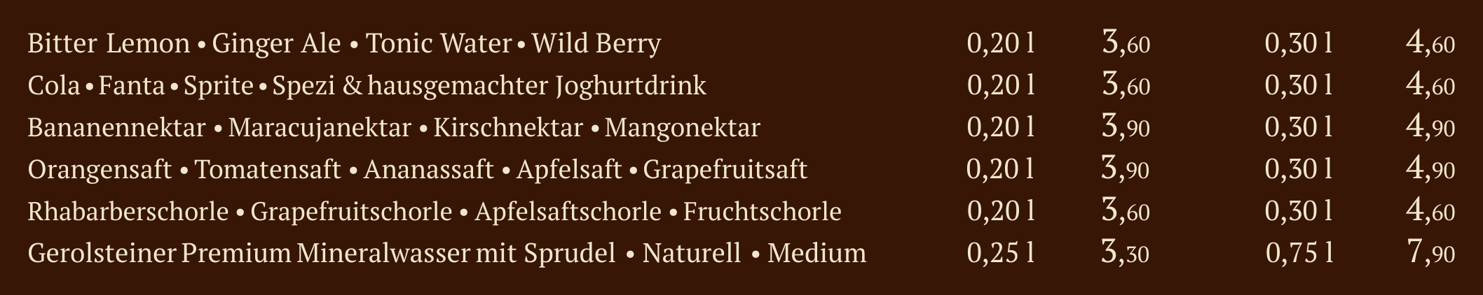 Qadmous Speisekarte – Softgetränke