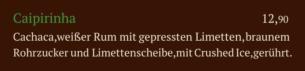 Qadmous Speisekarte – Cocktail mit Alkohol