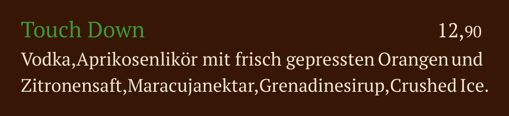 Qadmous Speisekarte – Cocktail mit Alkohol