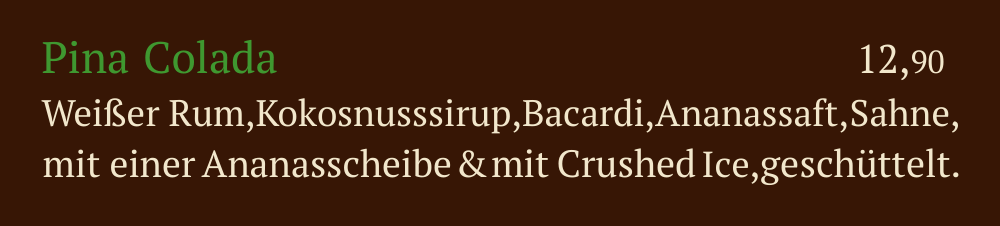 Qadmous Speisekarte – Cocktail mit Alkohol