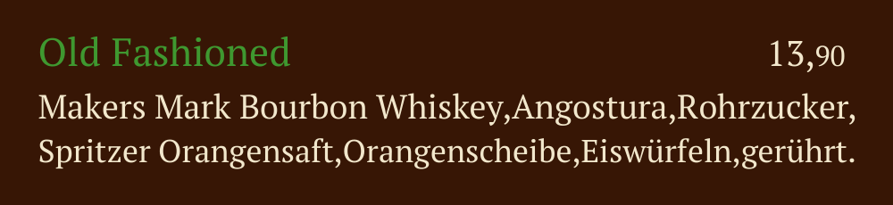 Qadmous Speisekarte – Cocktail mit Alkohol