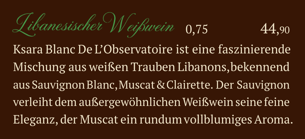 Qadmous Speisekarte – Wein