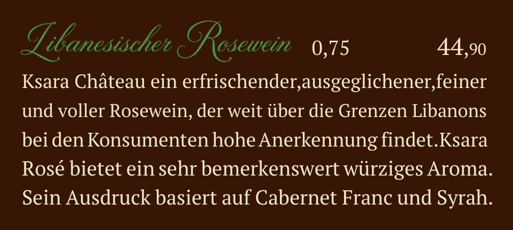 Qadmous Speisekarte – Wein