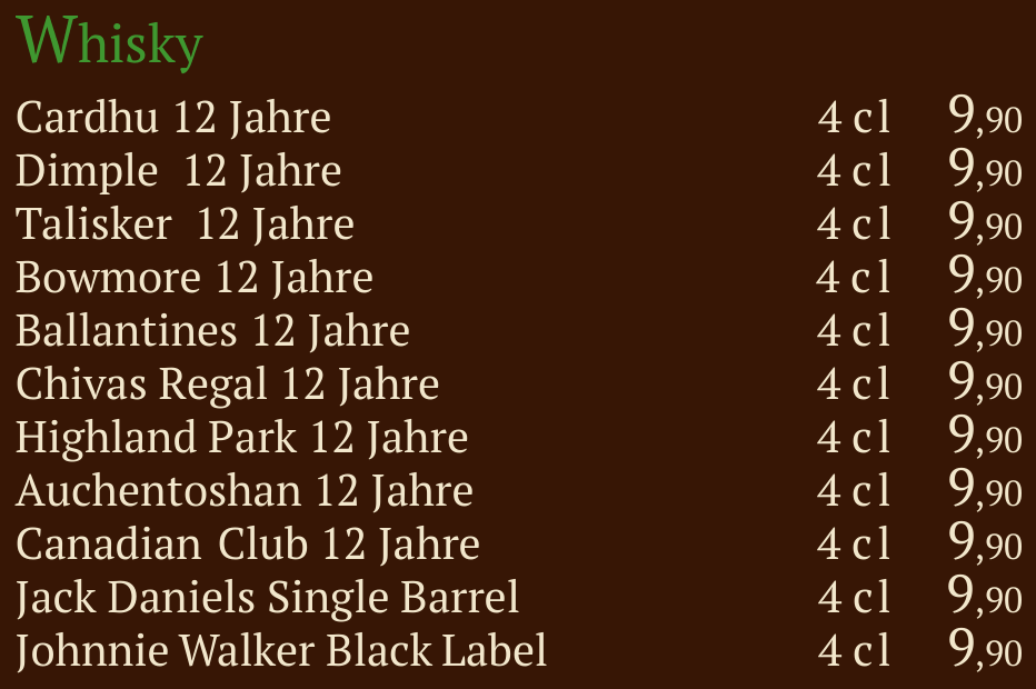 Qadmous Speisekarte – Cognacs & Whisky